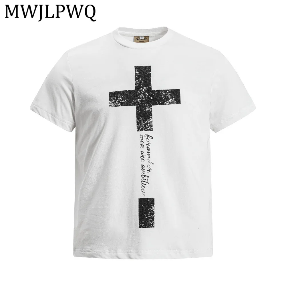 

MWJLPWQ Print Short-Sleeve Male Cotton T-Shirt Loose Fit Round Neck Tops Summer Men's Style Ins American Trendy Tops 15189