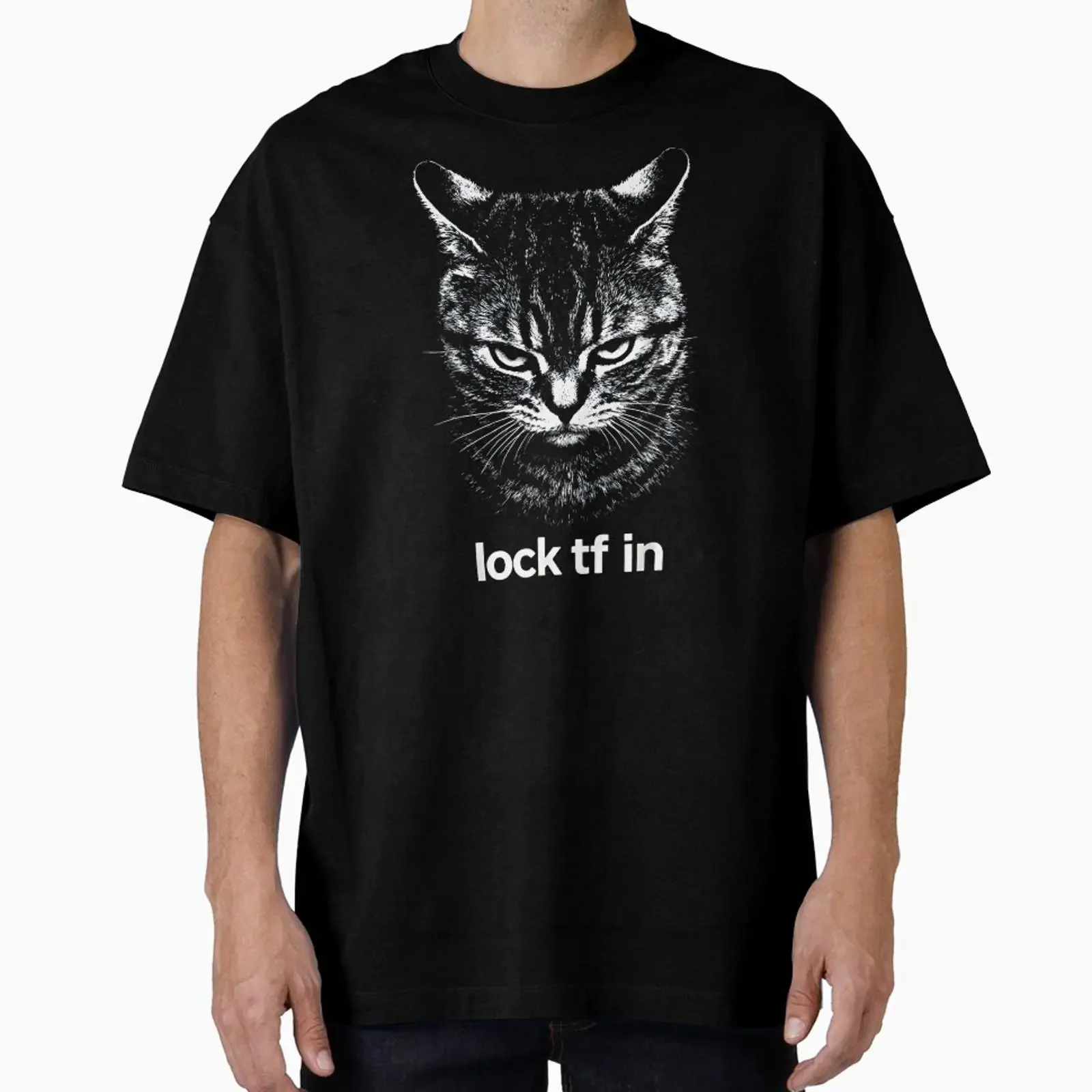 Lock TF In Cat Funny Meme Aggressive Humor Design designed and sold by FerminVigo vintage Washed graphic Soft Comfortable