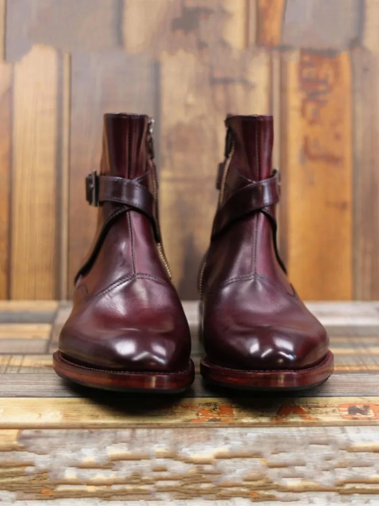 Winter New Comfortable Fashion Men Retro Handmade Zipper Cowhide Genuine Leather Pointed Toe Hard Wearing Boots Male Footwear