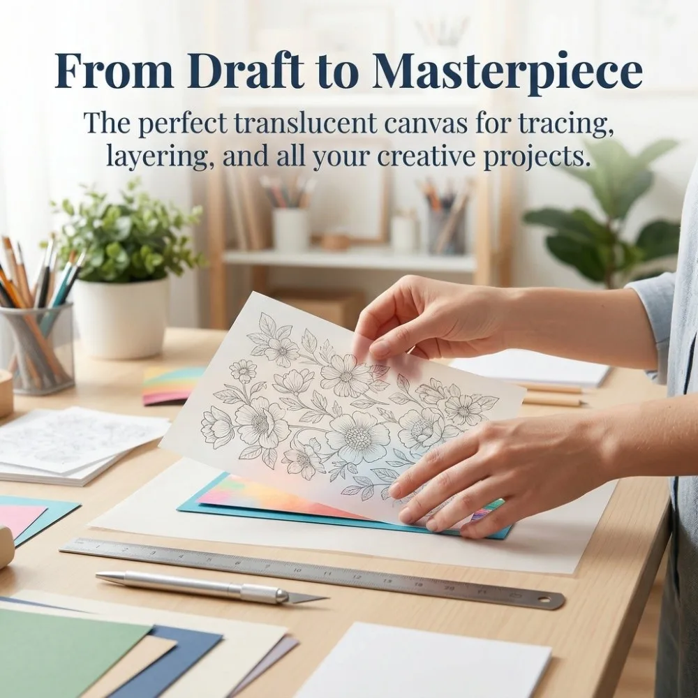 100pcs 100 Sheets Tracing Paper 8.5 x 11 Inches Translucent Material Translucent Paper A4 Size Vellum Paper Drawing