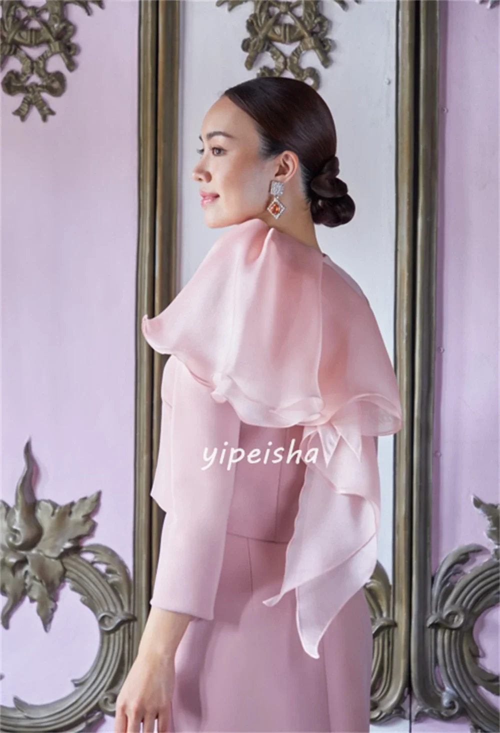 Customized Jersey Pleat Prom A-line O-Neck Bespoke Occasion Gown Midi Dresses