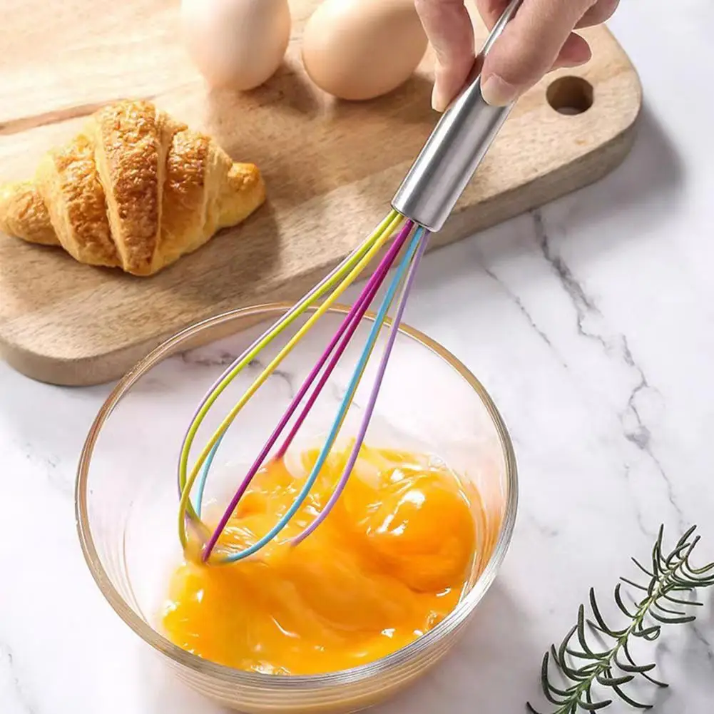 1/5Pcs 25.5cm Silicone Whisk Stainless Steel Handle Dishwasher Safe Ergonomic Design With Hanging Hole Egg Beater Kitchen Supply