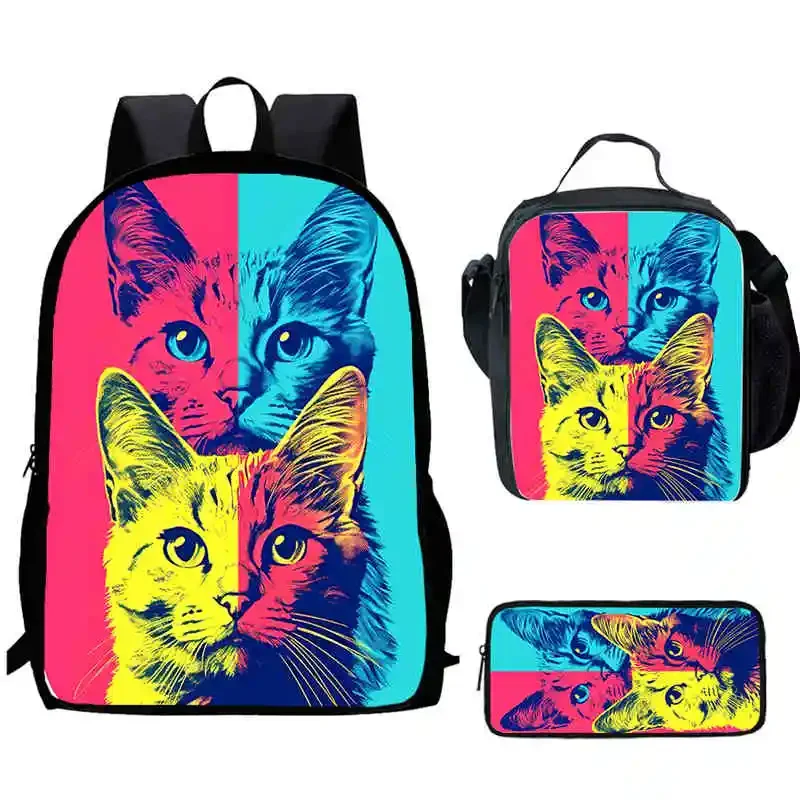 

Cartoon Cat School Backpack With Lunch Bags Pencil Bags For Kindergarten,Best Gift For Boys and Girls