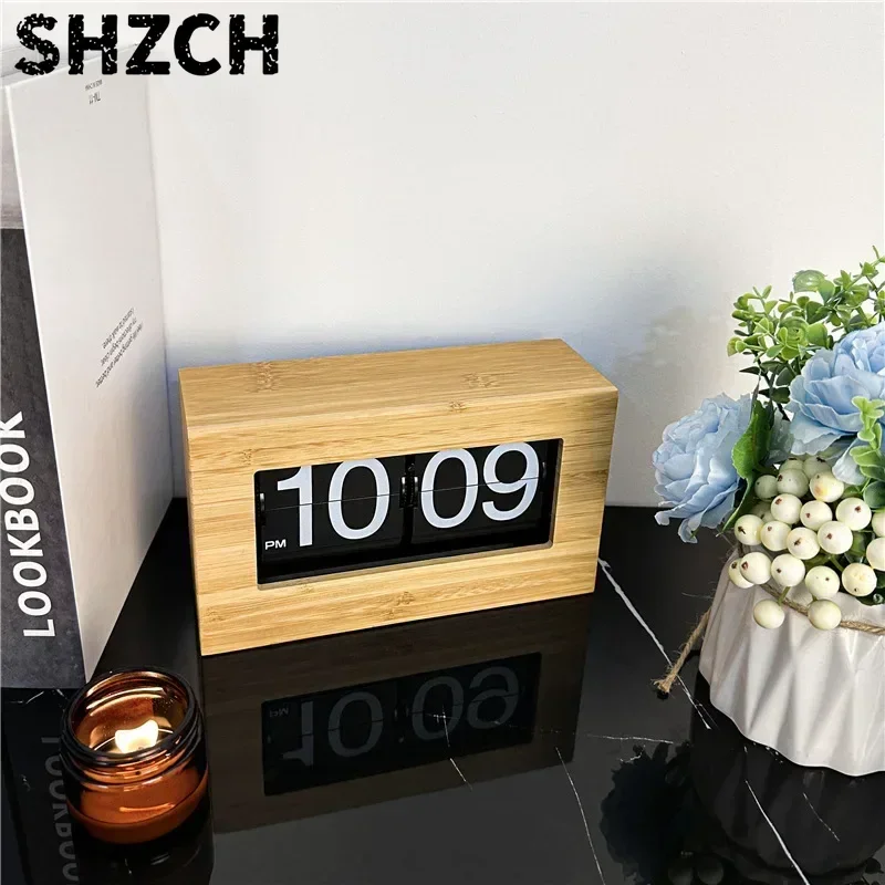 Table Clocks Aesthetic Mechanical Wooden Stylish Clocks Flip Page Digital Home Decor Table Bedside Clock Room Decorating Clock