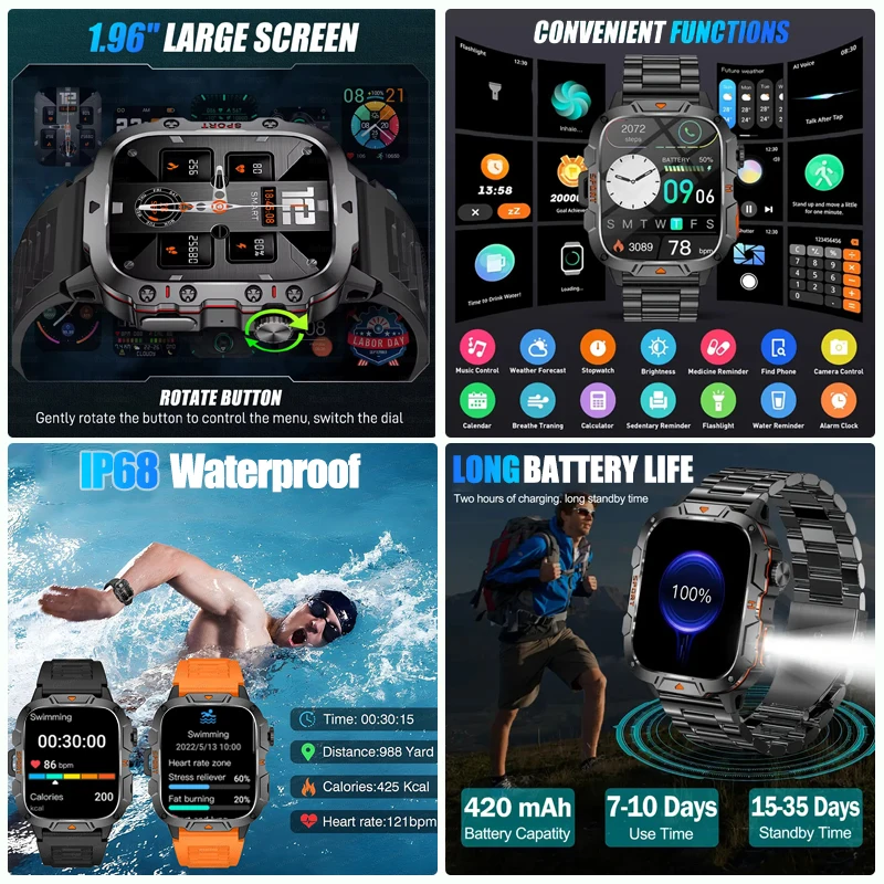 Jam Tangan Pintar Pria Asli Jam Kebugaran Panggilan Bluetooth IP68 Tahan Air Jam Tangan Pintar Olahraga Luar Ruangan Wanita untuk Xiaomi Android IOS