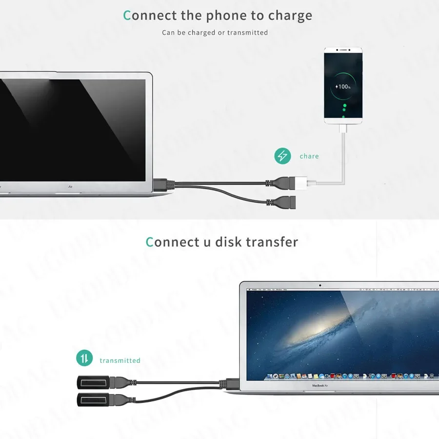 وصلة USB مزدوجة ذكر إلى 2 أنثى Y كابل محول الطاقة محول USB2.0 ذكر إلى 2 المزدوج USB أنثى Y الفاصل شاحن