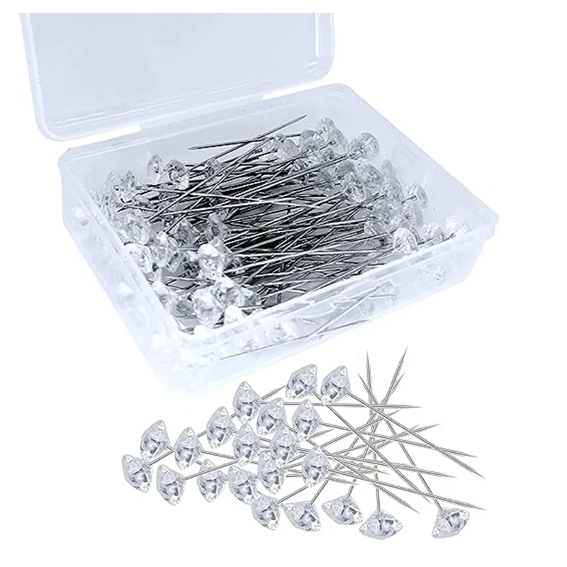 300Pcs 5.2X8 Cm Diamond Pin Corsage Brooch Styling Pins For Wedding Jewelry DIY Decorative Quilting And Crafting Silver & White