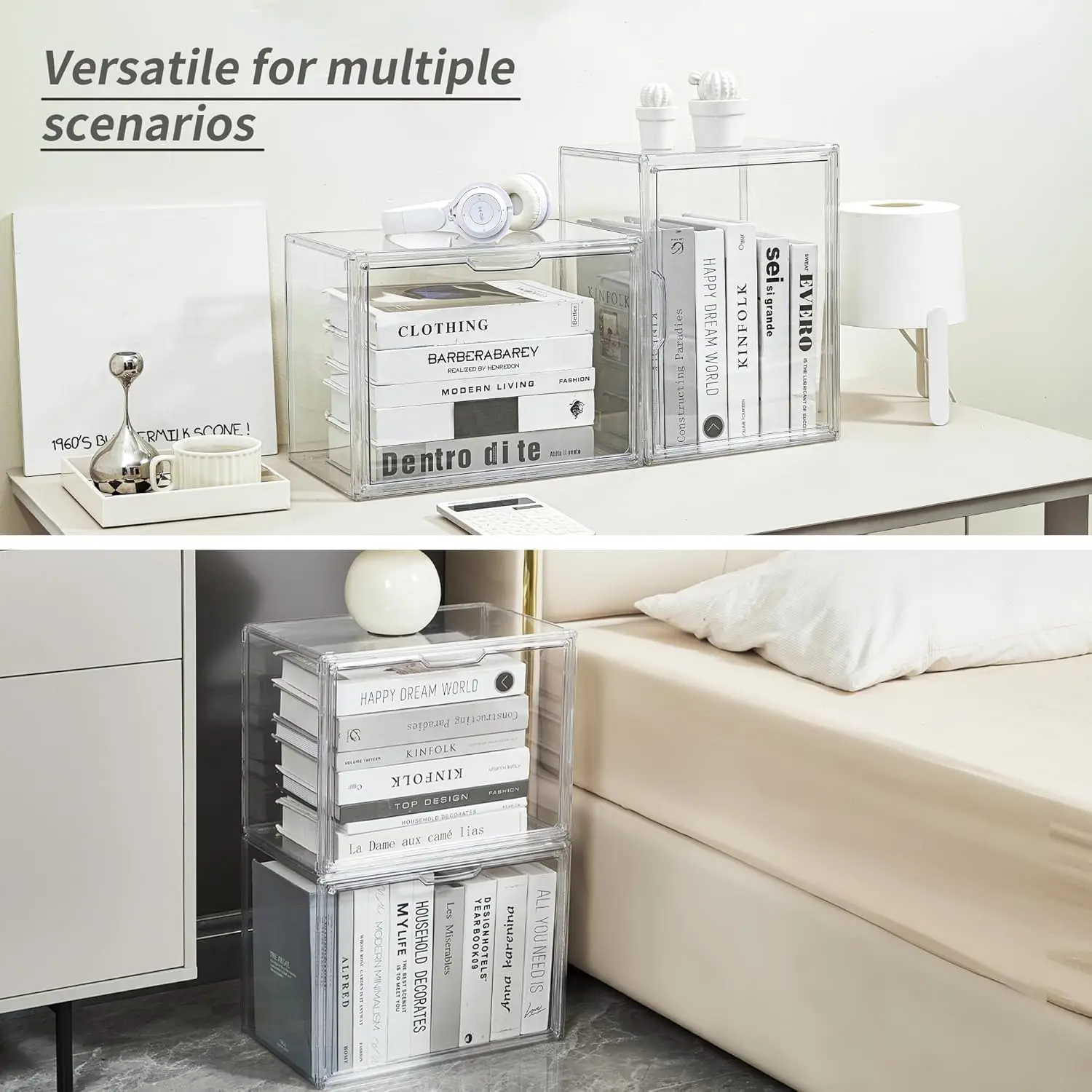 Cube Storage Organizer Acrylic Book Case Display Case Box Stackable Book Storage Containers With Magnetic Door Clear Pla