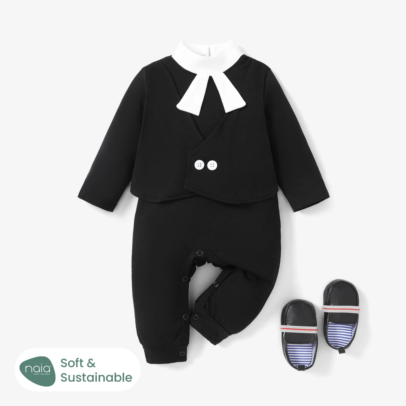 

PatPat Baby Boy/Girl Naia Classic Lawyer-style Solid Color Long Sleeve Jumpsuit