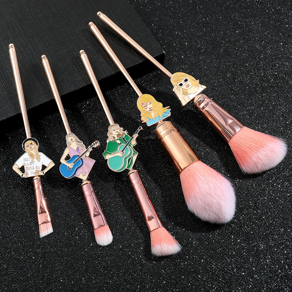 5Pcs Rose Gold Famous Singer Taylors Creative Makeup Brushes Set for Women Teen Girls Birthday Wedding Party Favors Gifts