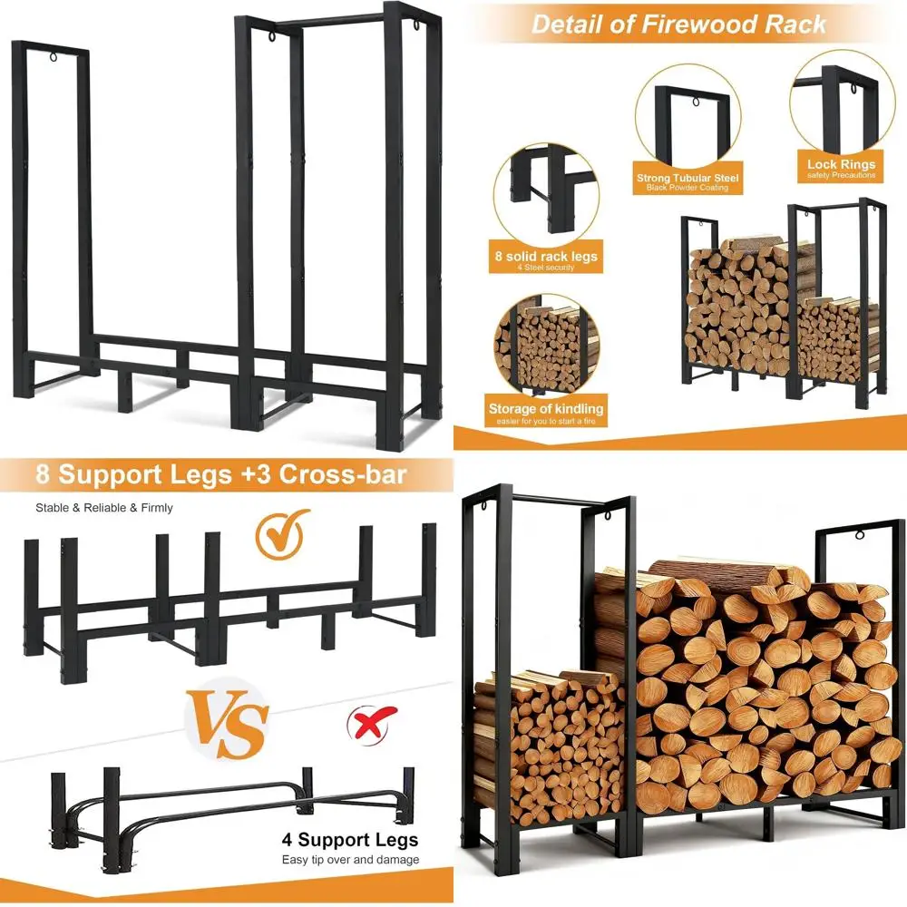 

Прочная металлическая уличная подставка для дров с отсеком для хранения, идеально подходит для внутренних и наружных каминов, черная