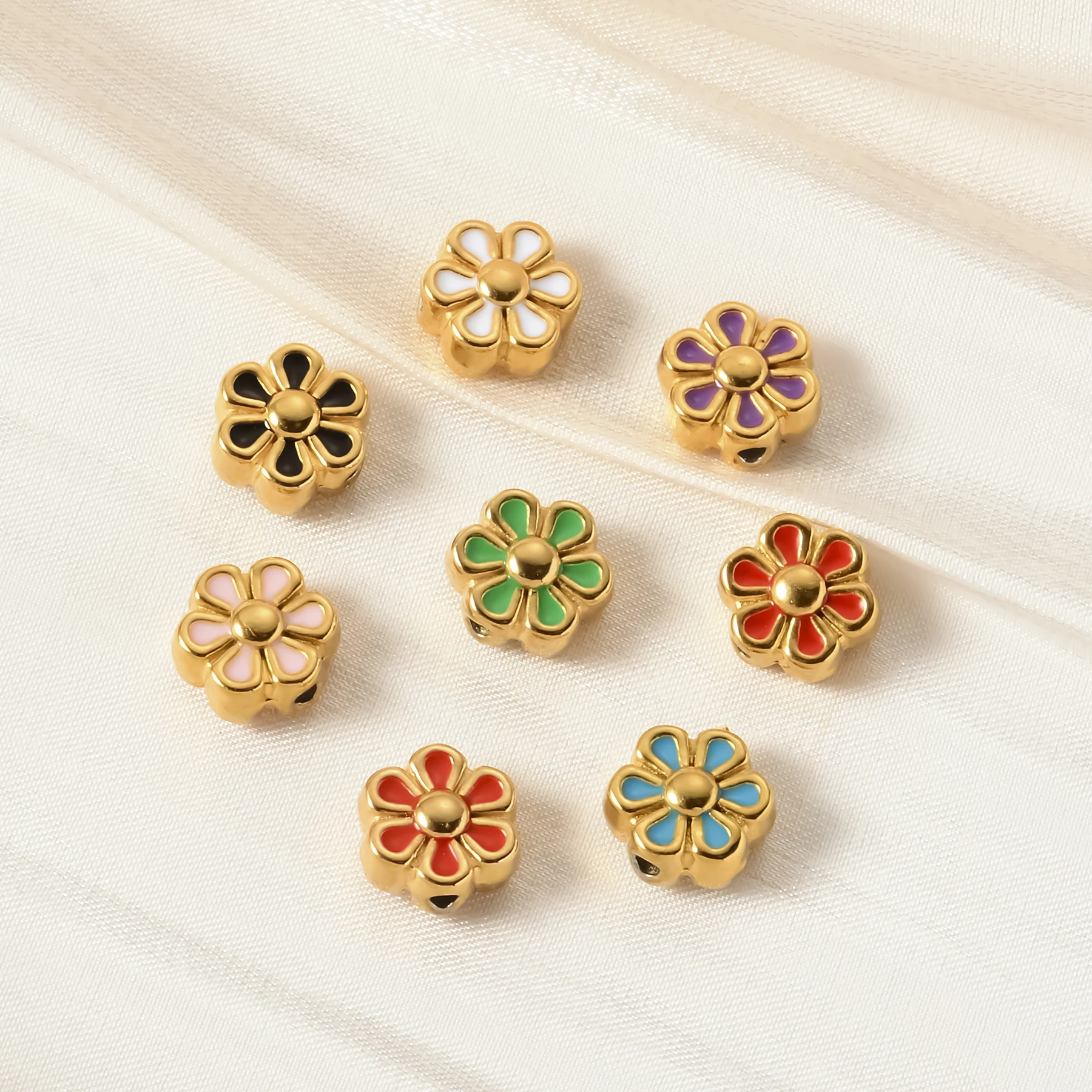 10Pcs DIY Jewelry Accessaries Cute Enamel Flower Spacer Beads 8mm for Handmade Necklace Bracelet Parts Wholesale