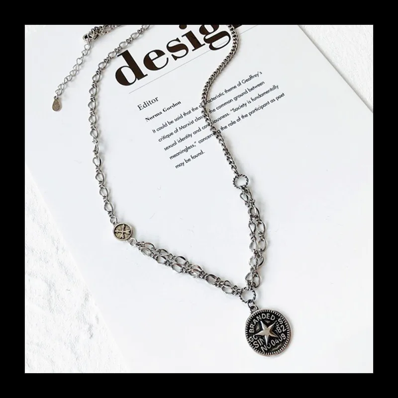 Simple Niche Design Round Brand Star Necklace Female Korean Version Personalized Retro Five-pointed Star Letter Collarbo