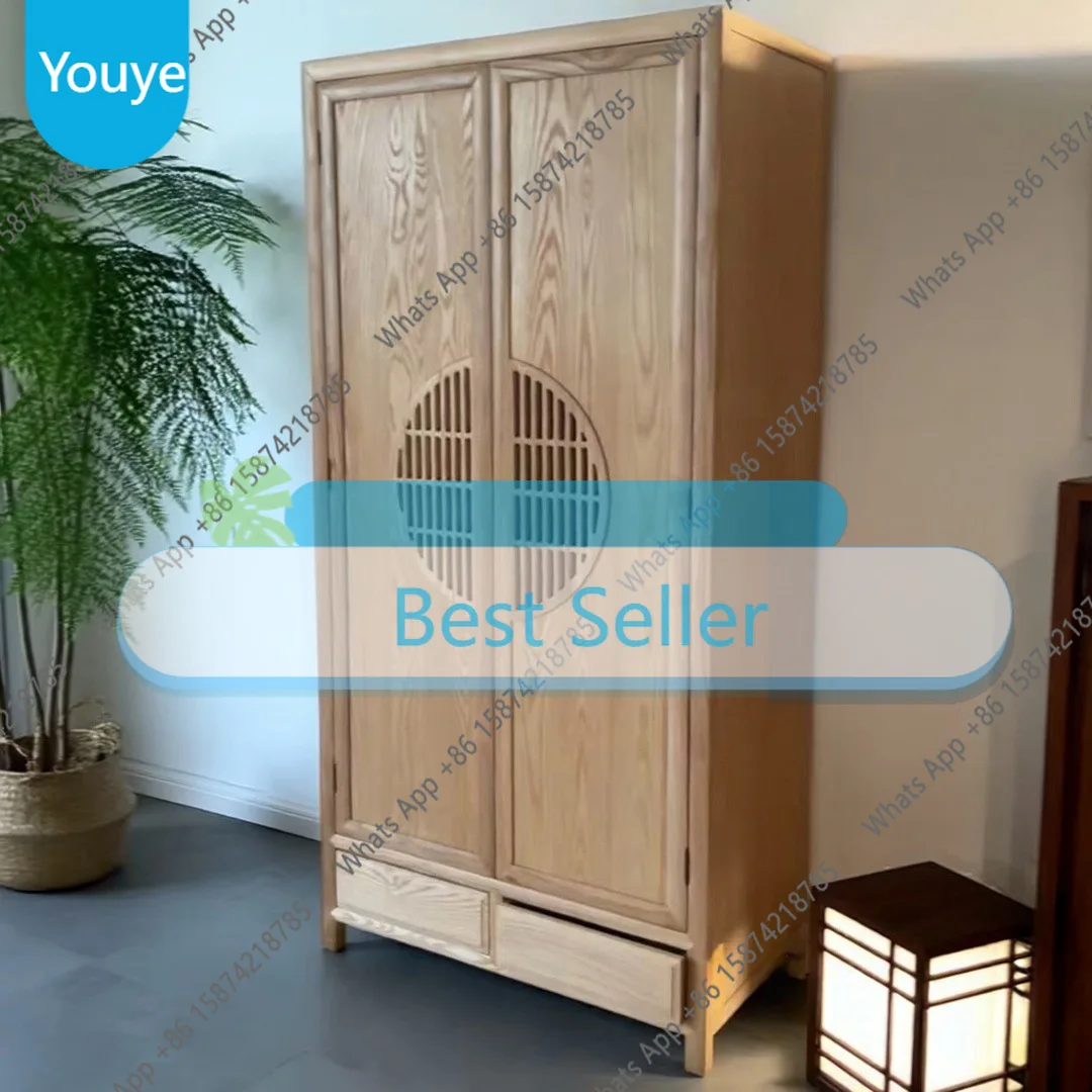 

Oi New Chinese Ash Wood Wardrobe Household Bedroom Large Wardrobe Solid Wood Large Capacity Storage Cabinet Bedroom Decoration