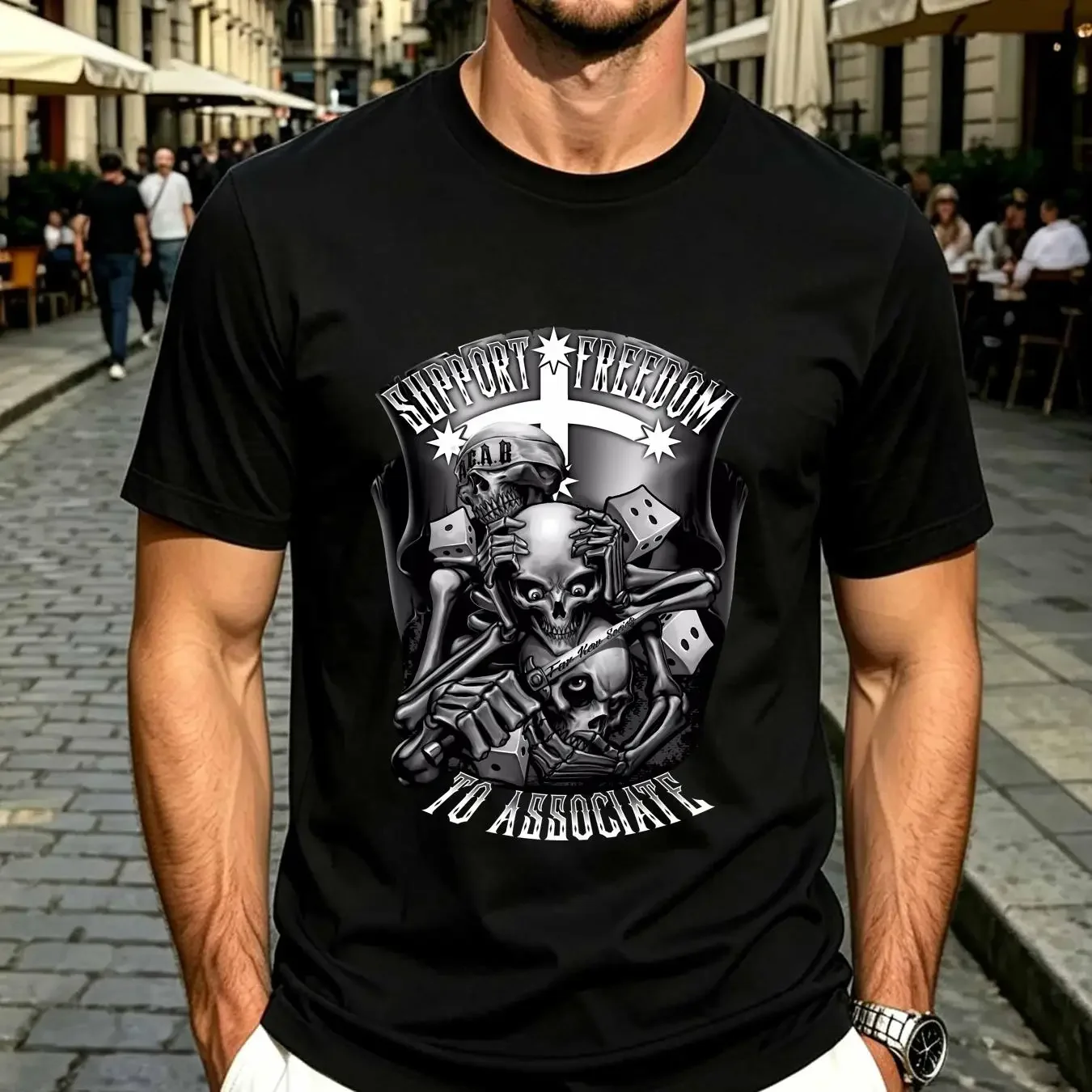 washed T Shirt BIKER FREEDOM TO ASSOCIATE NO VLAD 3 SKULLS SEE SPEAK HEAR EVIL vintage Washed Soft Top For Everyday Wear