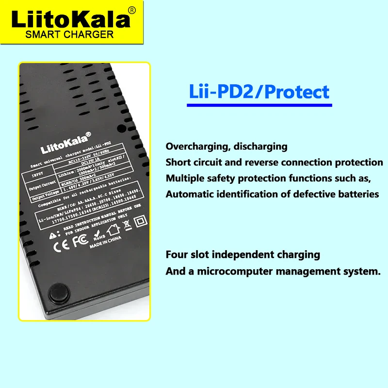 LiitoKala Lii-PD2 Lii-PD4 +car 1.2V 3.7V 3.2V 3.85V A/AAA 18650 18350 26650 10440 14500 16340 NiMH battery smart charger