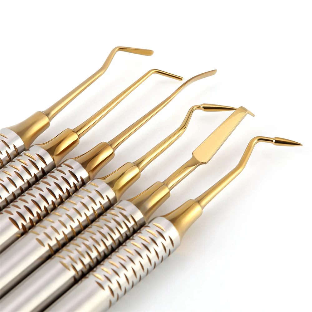 6PCS Dental Composite Filling Spatula Tools Stainless Steel Titanium Plating Thick Handle Resin Filling Repair Instrument