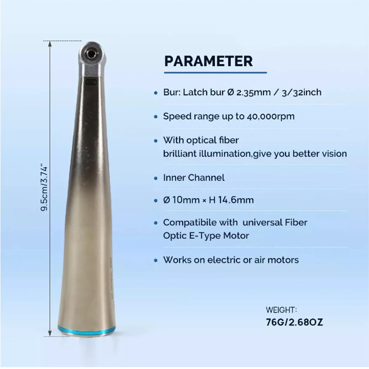 Lowspeed 1:1 Dental Blue Ring Contra Angle Push Button Low Speed Led Handpiece Contra Angle Compatible With X25 Product
