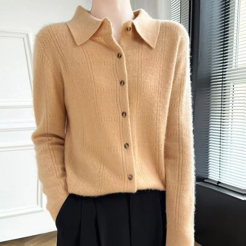 

Long-sleeved Loose Sweater Slimming Jacket New Style POLO Collar Cardigan Knitted