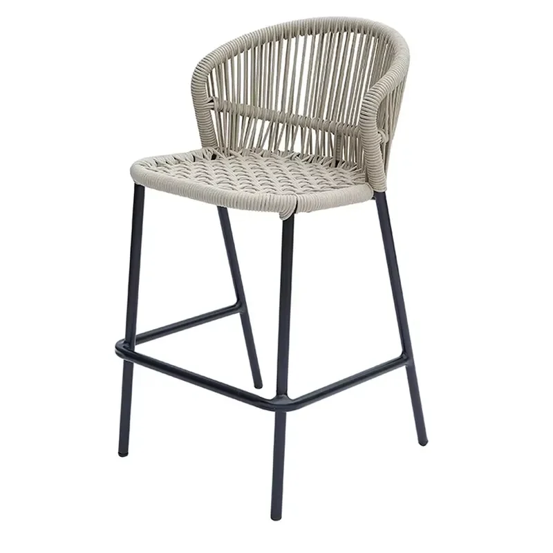 Modern Design Outdoor Aluminum and Waving Furniture High Back Stool Garden Rope Bar Drinking Chair Garden Outdoor Furniture