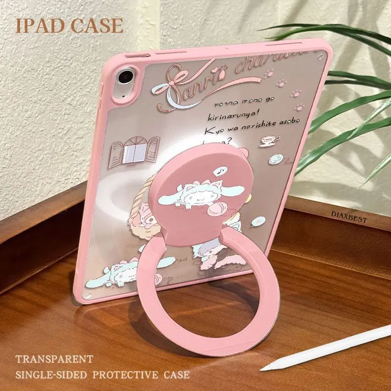 Sanrios Cinnamoroll Cute Ipadair7 Tablet Shell New Acrylic Cartoon Desktop with Bracket Girl Heart Tablet Protects Back Shell