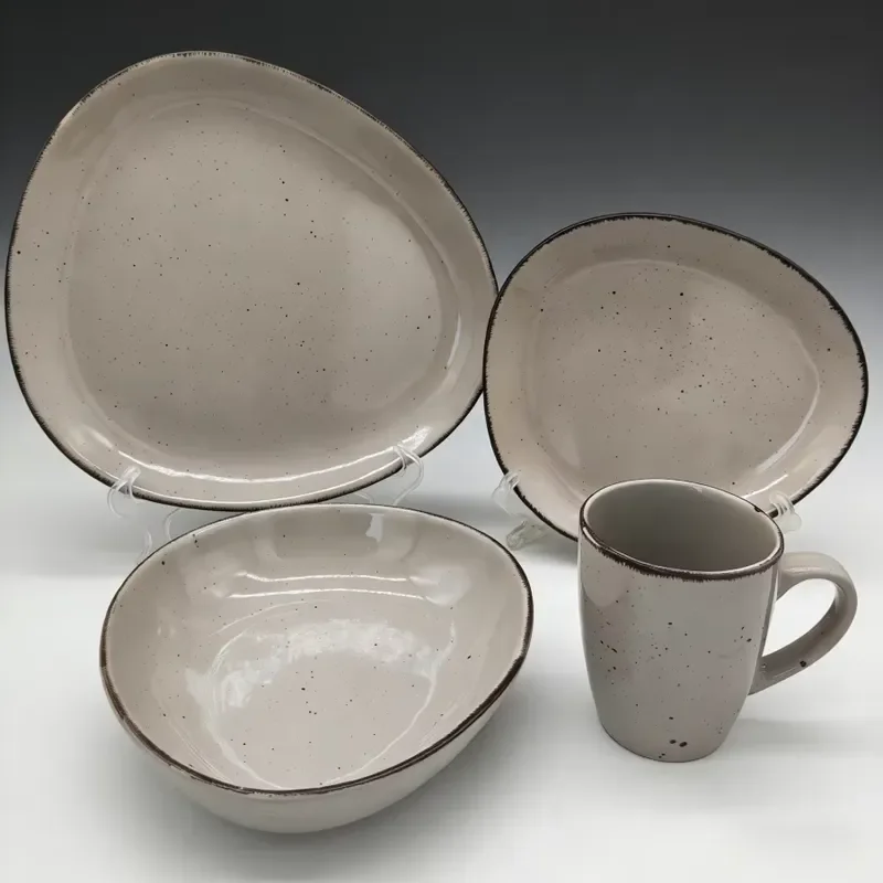 for Teardrop Shaped Ceramic Bowls Plates Cups Tableware Sets with Spots Solid Color for Home Dining Wholesale Stock