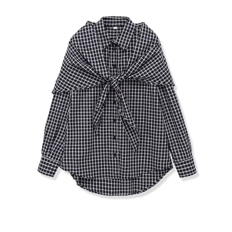 

Летняя женская повседневная рубашка в клетку, новинка 2026 года, модная свободная блузка с длинным рукавом