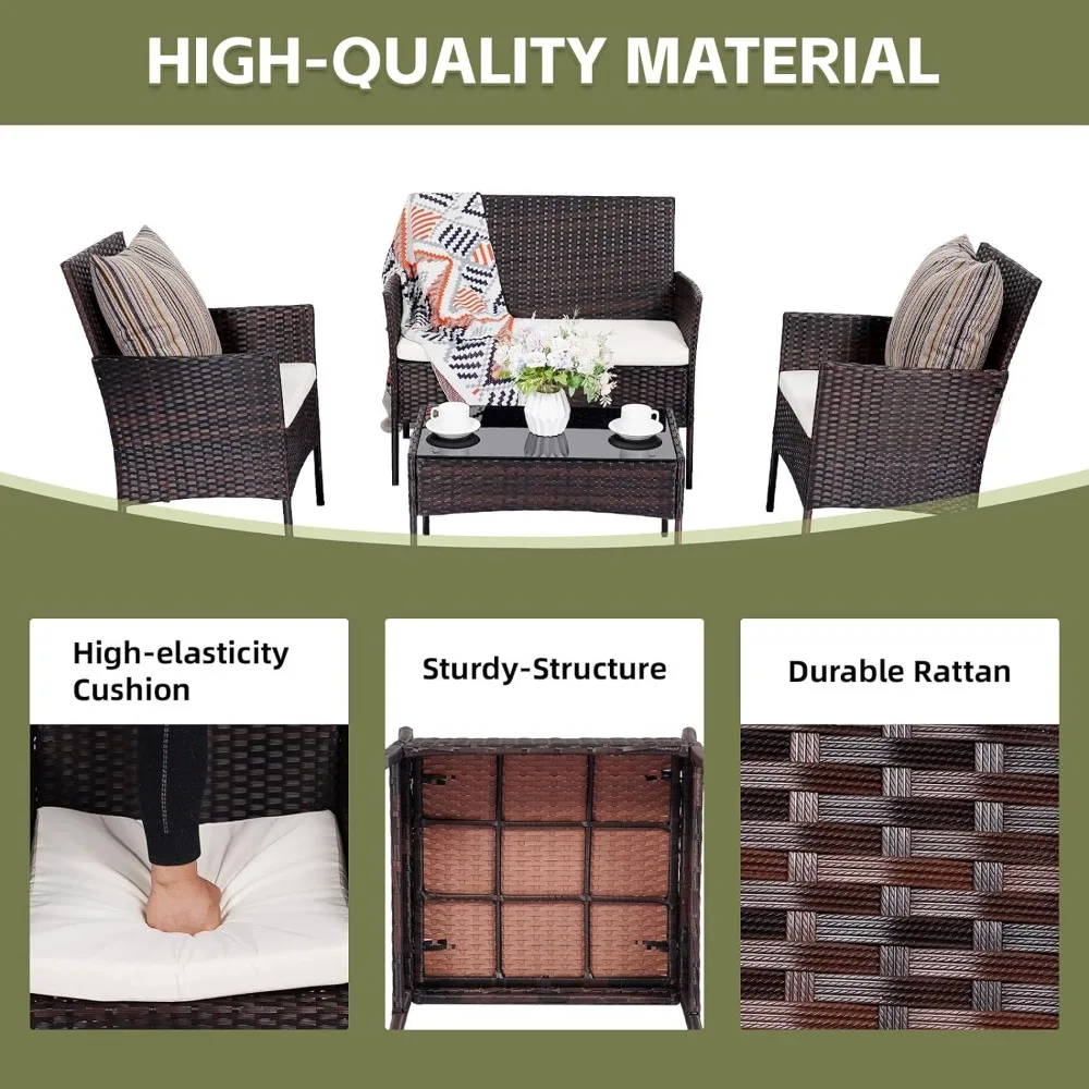 Garden Sofas Conversation Sets Outdoor Wicker Rattan Chairs Garden Backyard Balcony Porch Poolside Brown/Beige Garden Sofas