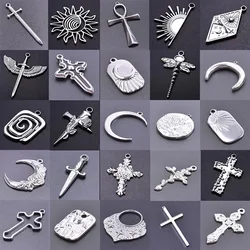 6Pcs/Lot Stainless Steel Goth Egyptian Cross Sword Dagger Evil Eye Charms DIY Satan Demon Sigil Of Lilith Pendant Jewelry Bulk