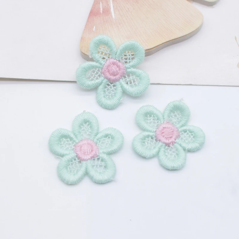 20 pçs 28mm bordado tricô flor para roupas da menina chapéu luvas remendos de costura diy headwear grampos de cabelo arco decoração acessórios