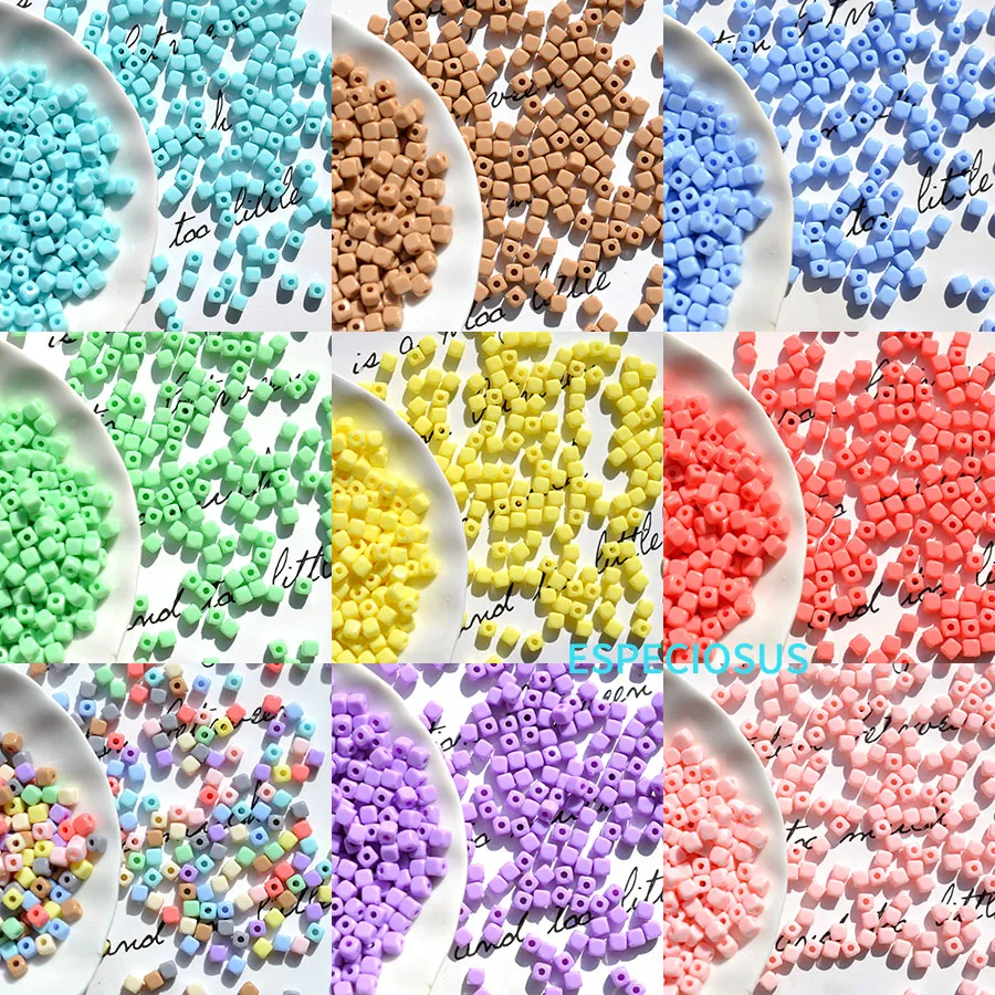 4MM Multi Color Acrylic Loose Beads Cube Square Shape DIY Jewelry Accessories Measly Beads Spacer Bracelet Making Departments