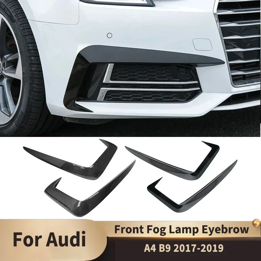 Car Front Fog Lamp Eyebrow Trim Cover Fog Lamp Strip Stickers for Audi A4 B9 2017-2019 Front Bumper Wind Knife Grille Trim