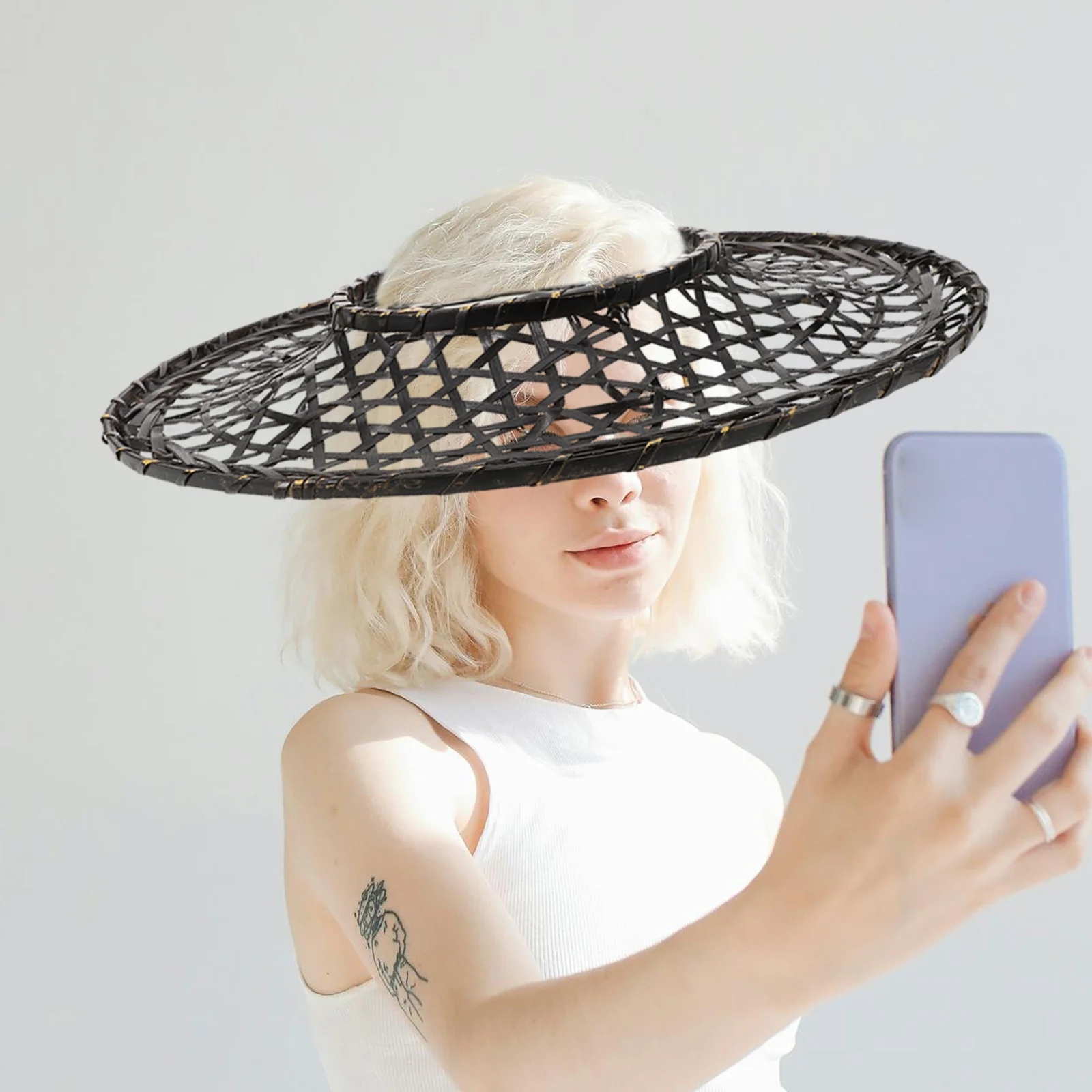 

Handmade Bamboo Cosplay Hat Decorative Performance Party Hollow Woven Samurai Cone Hat Home Supplies Cone Caps