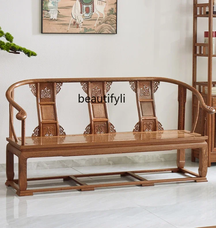 Mahogany sofa three-seat armchair crown living room sofa Chinese solid wood  winter and summer dual-purpose sofa bench