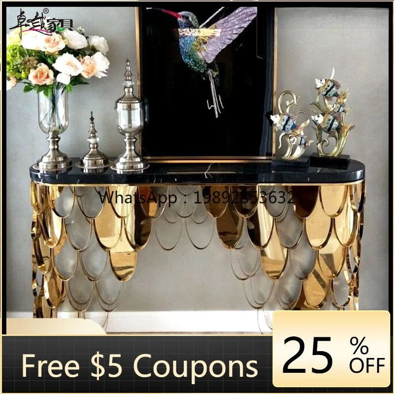 LYY-consola artística sencilla y moderna para sala de estar, mesa de entrada de escamas de pescado de acero de lujo, montada en la pared Irregular de mármol