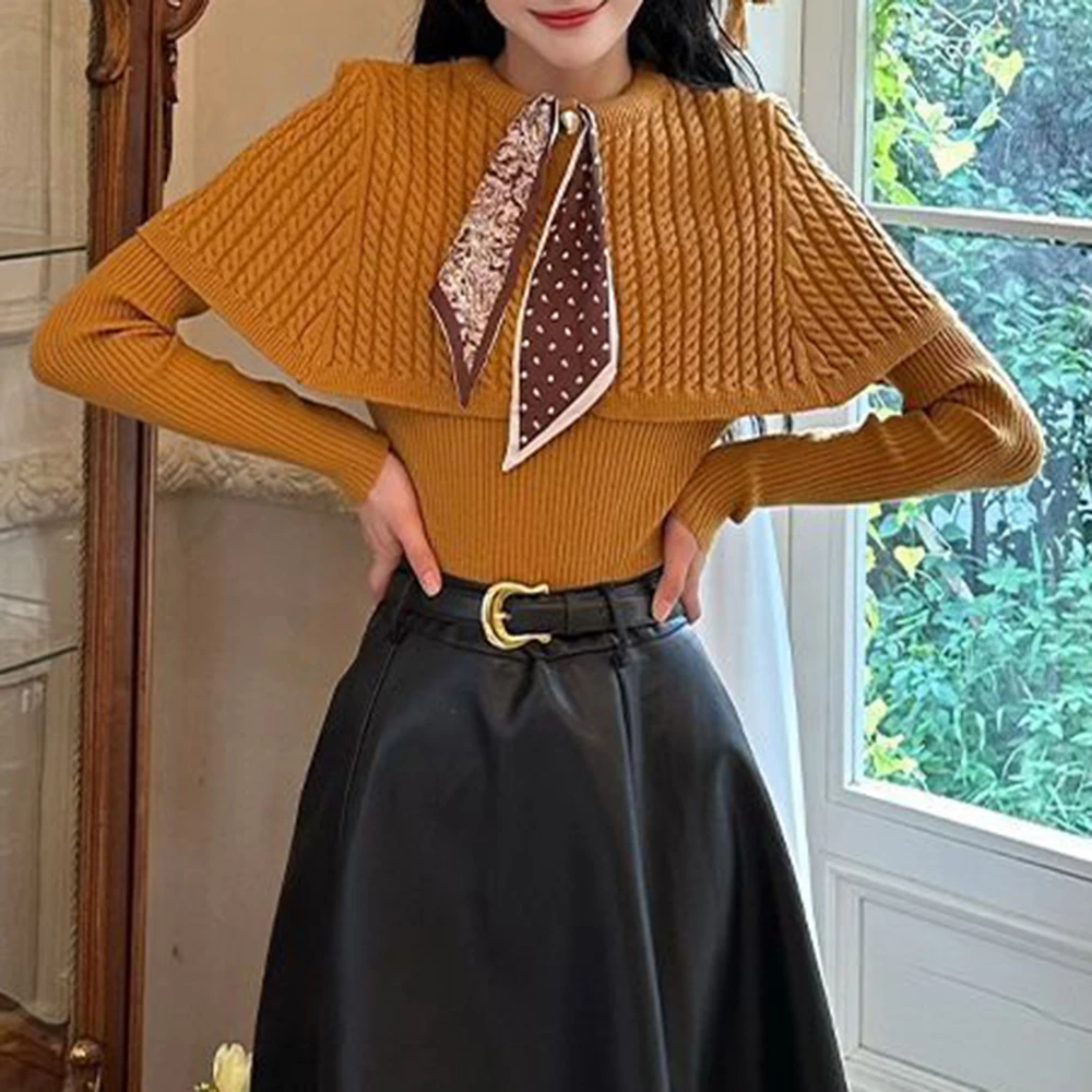 

Autumn and winter new fashion unique chic beauty high sense shawl cape knitted sweater vest two-piece set