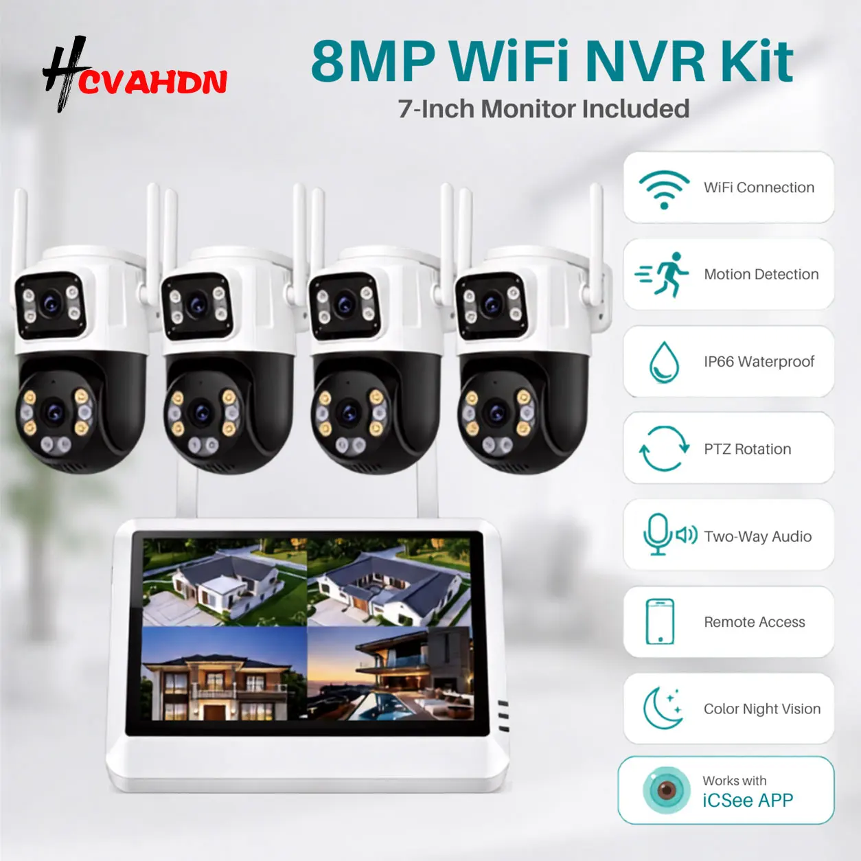ICSEE 8MP Wifi Wireless CCTV Camera System Kit with 8CH NVR and 5MP Monitor Human Detection for Video Surveillance Camera Set