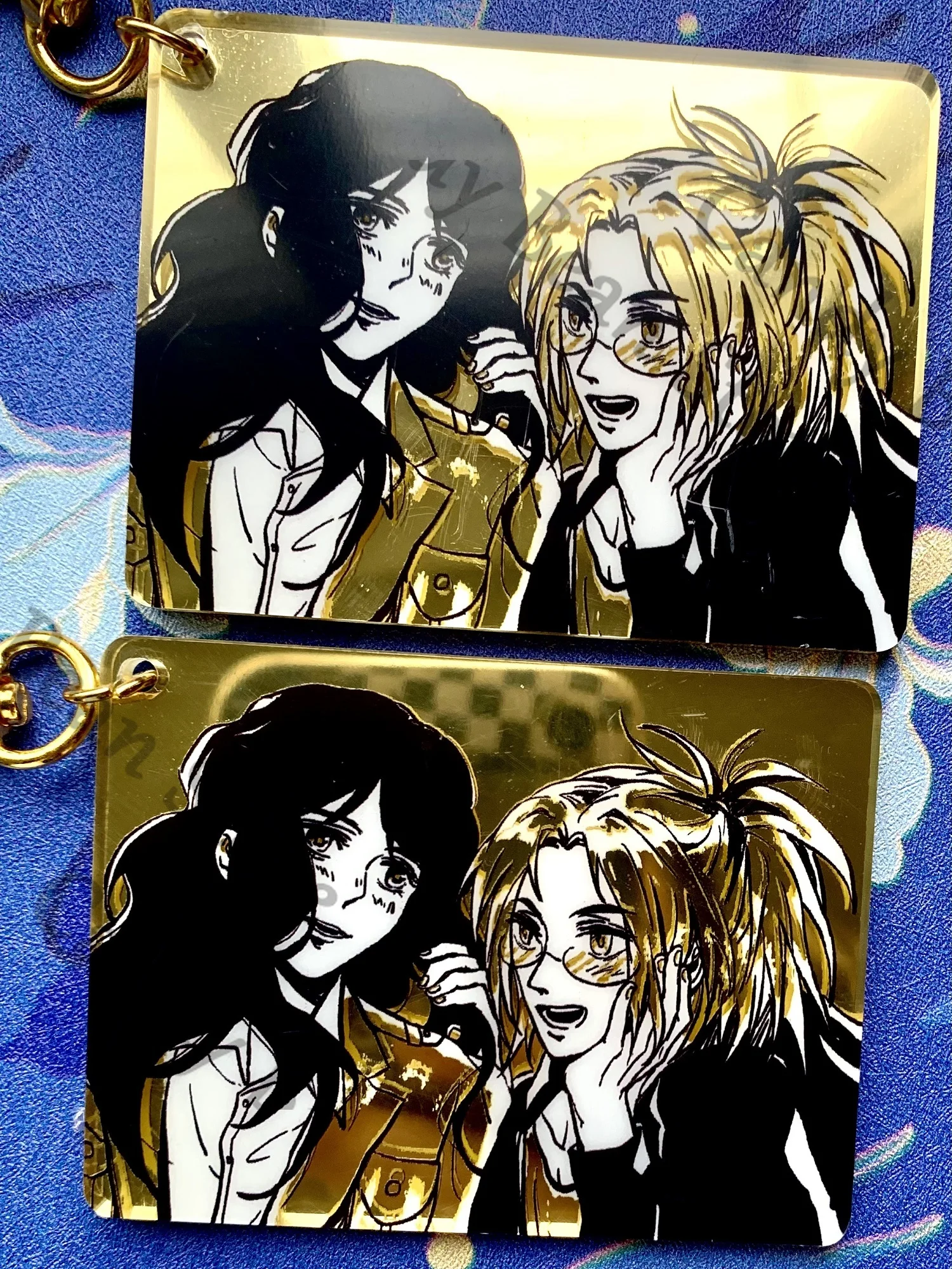 أنيمي هجوم على تيتان هانج زوي بيك فنجر تأثيري الذهب مرآة المفاتيح الكرتون كيرينغ قلادة حقيبة إكسسوارات جذابة هدية #2