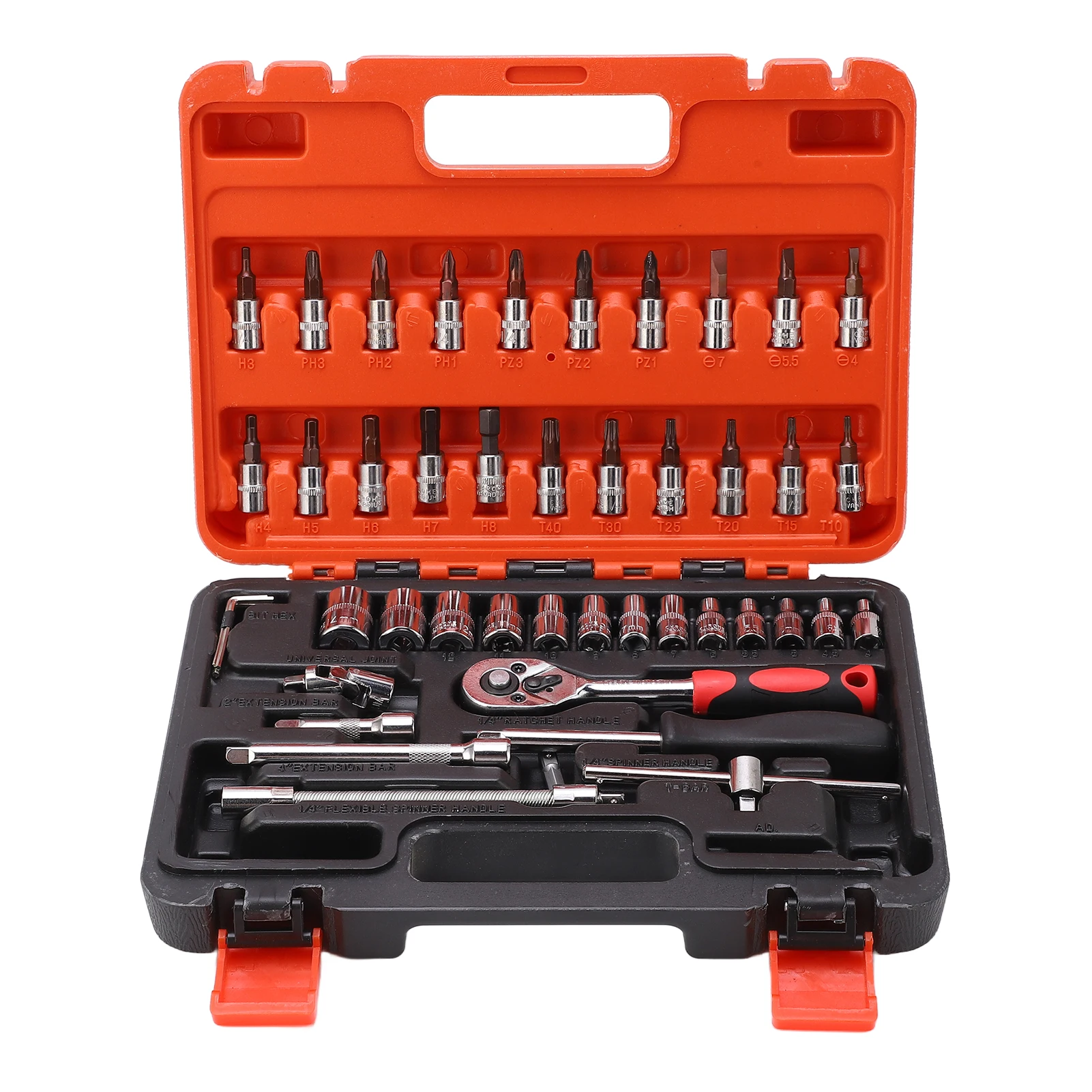

46pcs Socket Spanner Wrench Set 1/4" Drive Metric Extension Bar with Box