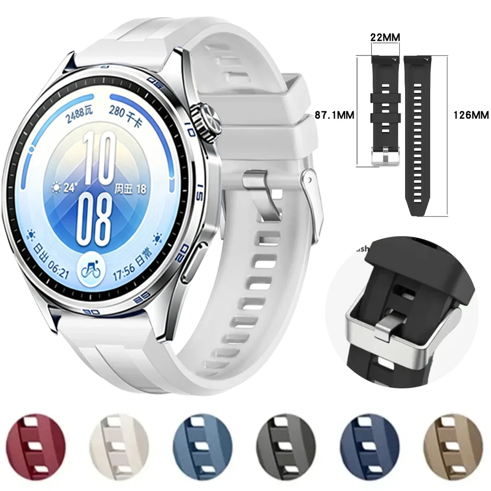 22mm Sports Silicone Strap for Huawei Watch 5 GT7-6 Pro/GT7-6-5 46mm Replaceable Comfortable Band for Amazfit Bip 6-5/Balance 3