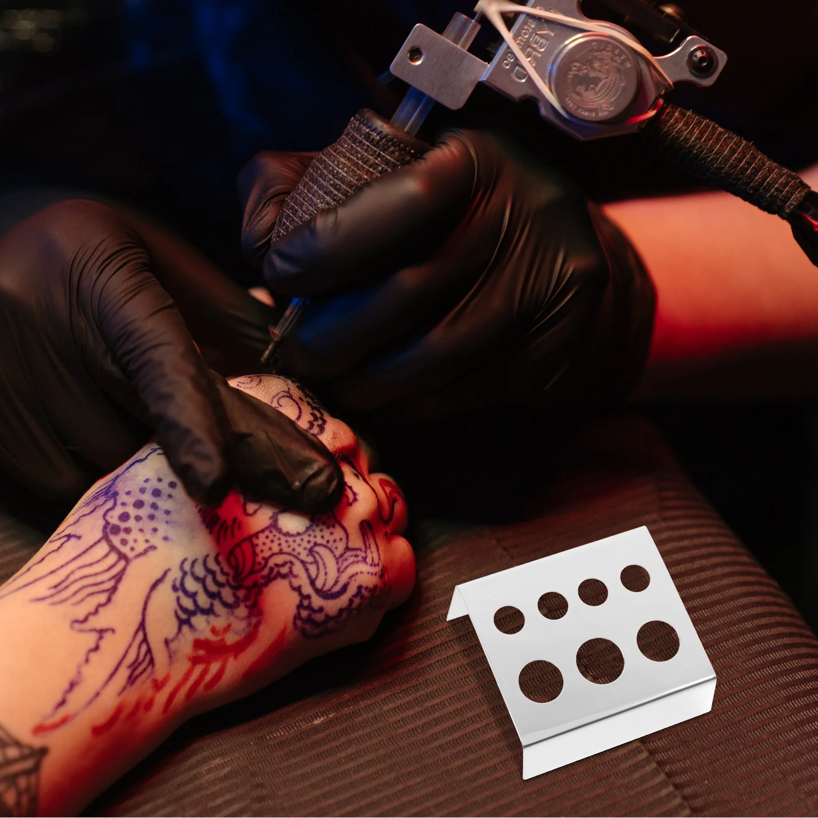 

Pigment Ink Handle Rack Stainless Steel 7 Grids Cup Holder Stand for Tattoo Ink Beauty Silver Multiple Holes Cup Stand