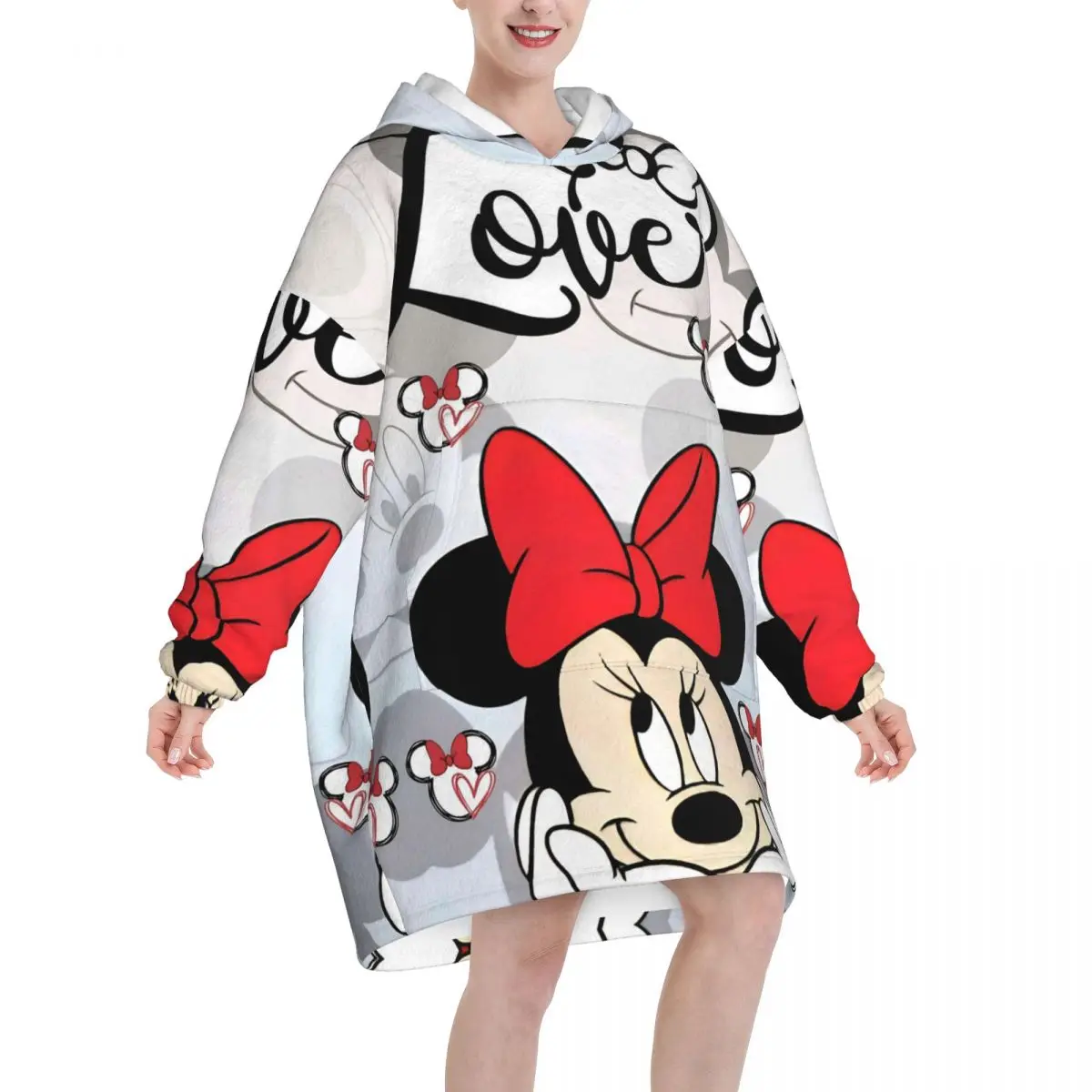 ميني ماوس Kawaii بطانية هوديي كبيرة الحجم يمكن ارتداؤها بطانية دافئة هدايا للنساء الفتيات الصديقة