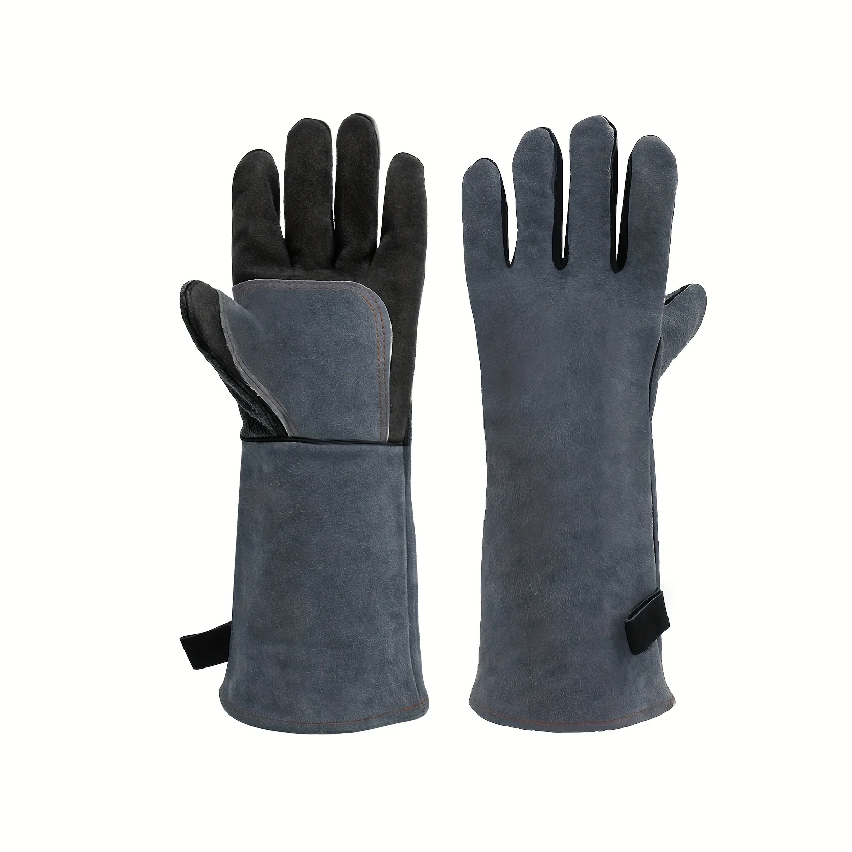 1 Pair High-Quality Durable Cowhide Gloves for Outdoor Camping, BBQ, Welding, Gardening, and Fireplace