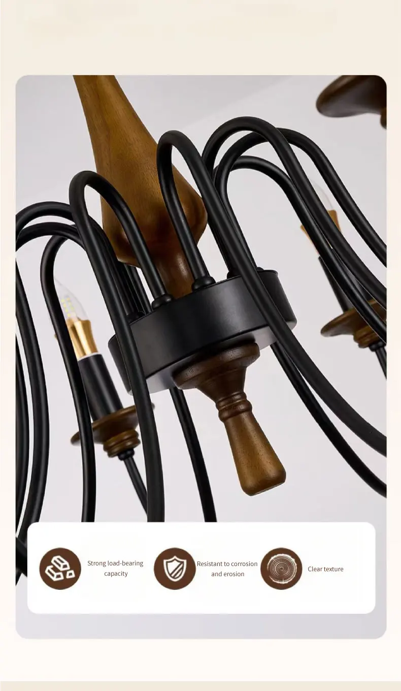 American Retro Candle Chandelier Living Room Solid Wood Iorn