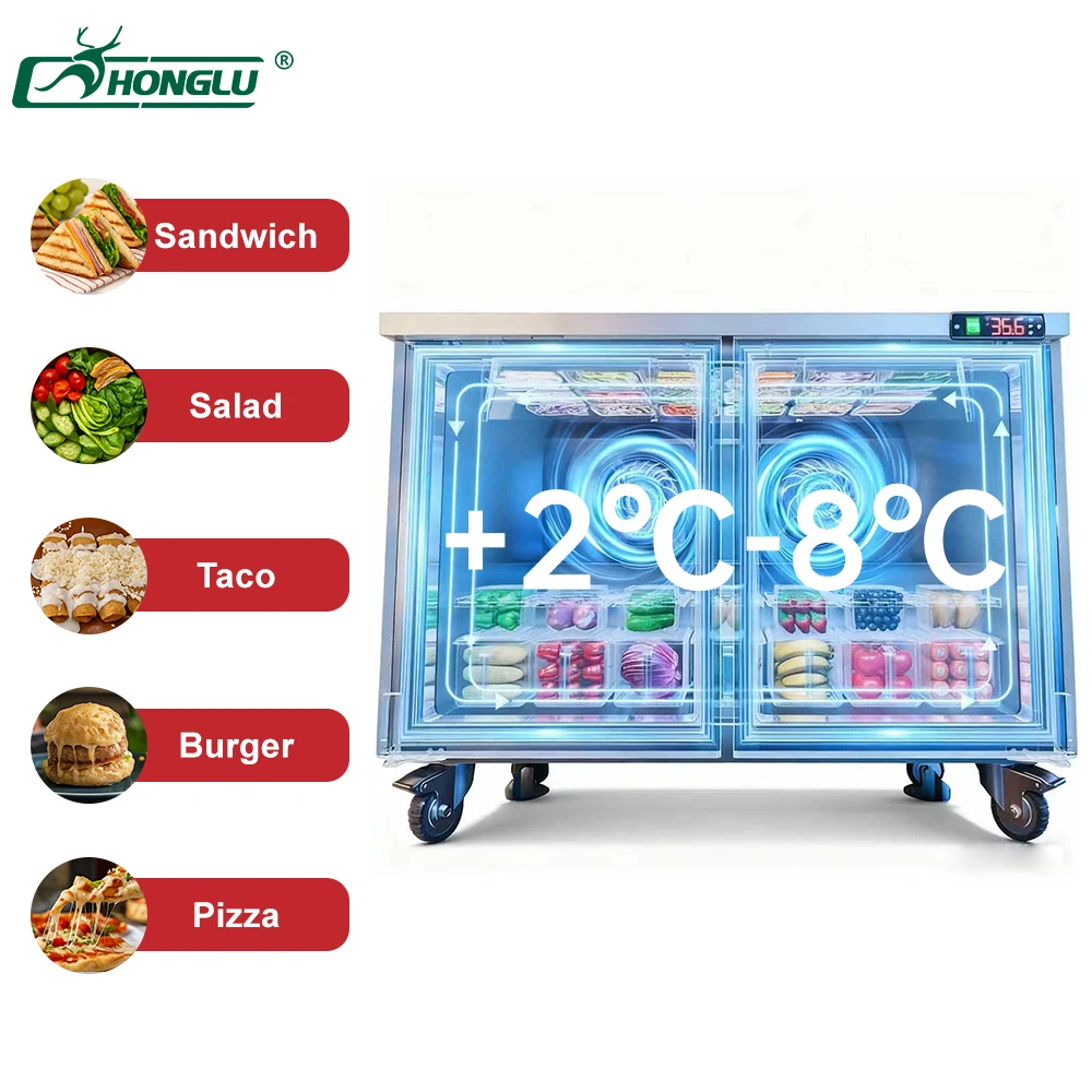 Commercial Kitchen Equipment Desktop Stainless Steel 3-Door Digital Temperature Control Multifunctional Fruit Salad Refrigerator