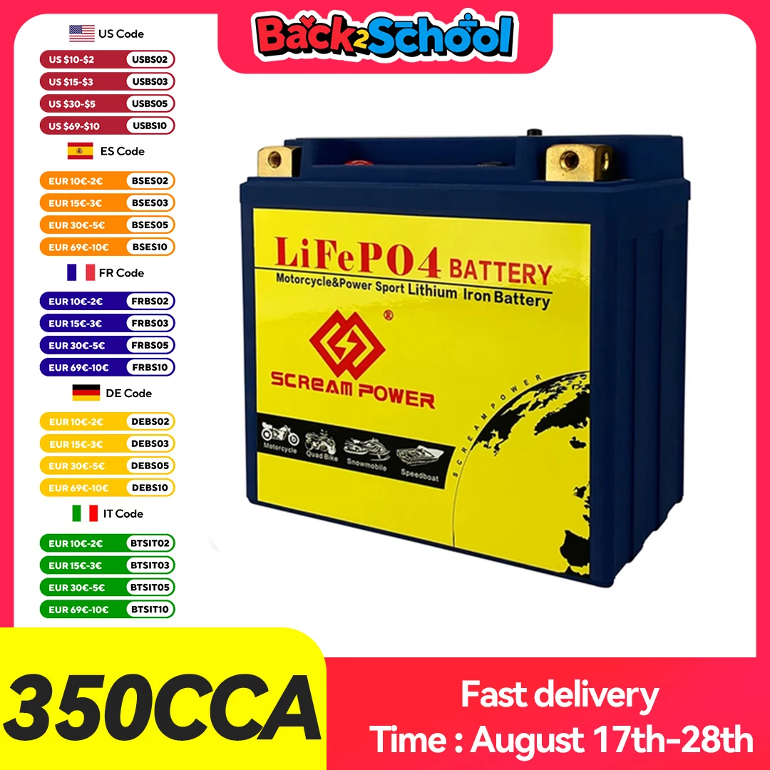 

9-BS/9-B/9-B4 12V Motorcycle LiFePO4 Energy Starter Battery 6Ah 350A With BMS Replacement for Motorcycles