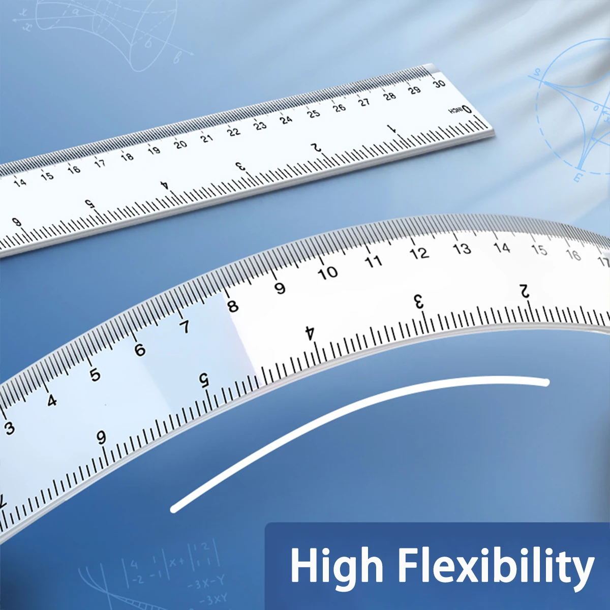 15/20/30cm Transparent Plastic Ruler Blue Color Simple Style Portable Tool Cute for Student School & Office Stationery