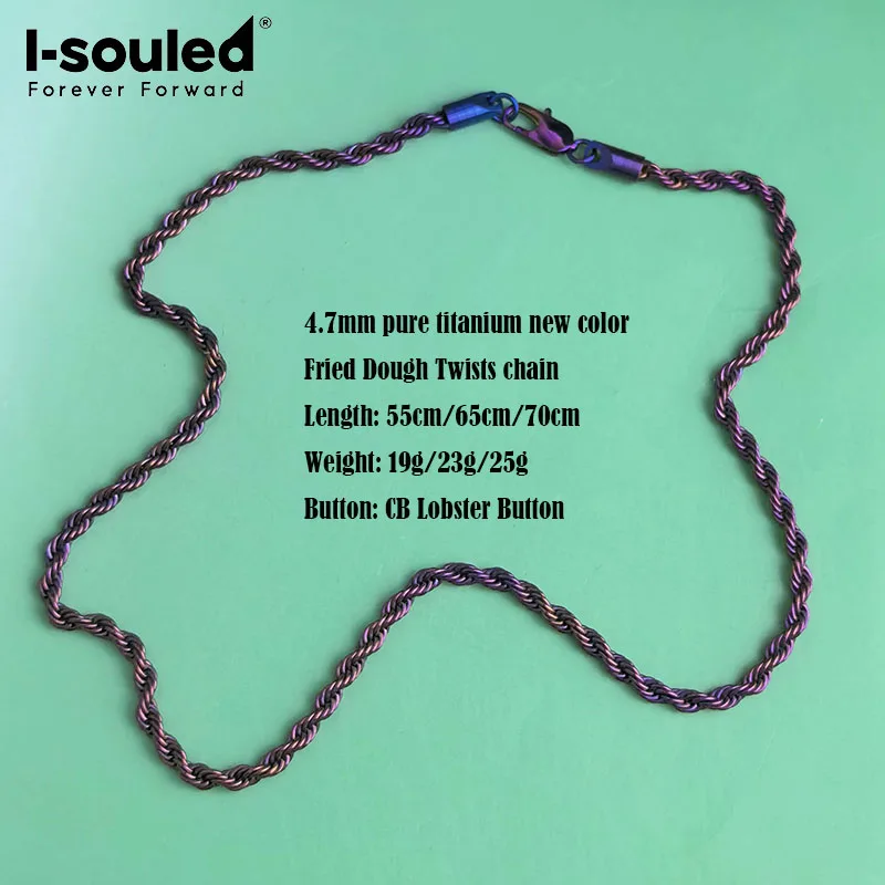 4.7mm new pure titanium electrolytic anodizing color Fried Dough Twists chain necklace simple/fashionable