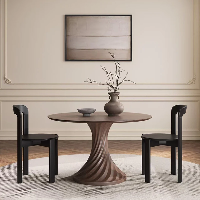 

#d Vintage Solid Wood Round Dining Table Modern Design for Small Apartment or Hotel Creative Simple Art Style