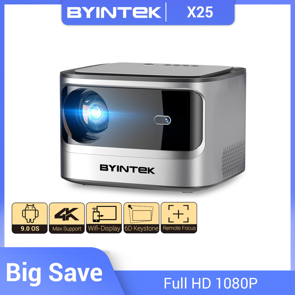  BYINTEK X25 Full HD Projector 1080P 4K Video Auto Focus WiFi Smart Projector LCD LED Video Home Theater Projector 
